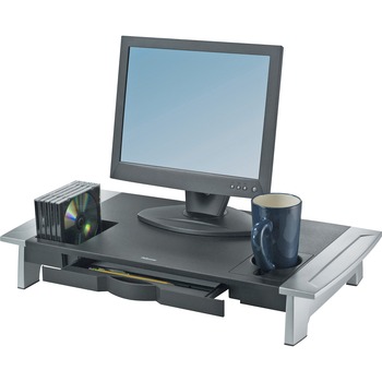 Fellowes Office Suites Premium Monitor Riser, 21 in Screen Support, 80 lb Capacity, 4.2 in H x 27 in W x 14.1 in D, Silver/Black