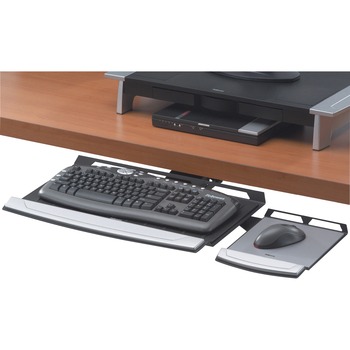 Fellowes Office Suites Keyboard Tray, 2 in H x 30.3 in W x 13.9 in D, Black/Steel