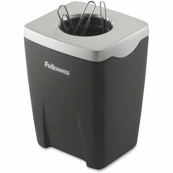 Fellowes Office Suites Paper Clip Cup, 3.3 in x 2.4 in x 2.2 in, Black, Silver