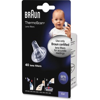 Braun Ear Thermometer Lens Filters, Latex-free, BPA Free, Prevents Germs, Clear, 40/PK
