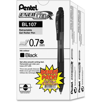Pentel&#174; EnerGel-X Retractable Roller Gel Pen, .7mm, Black Barrel/Ink, 24/PK
