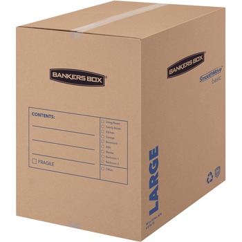 Bankers Box SmoothMove Basic Large Moving Boxes, 18 in W x 18 in D x 24 in H, Black, 15/Carton