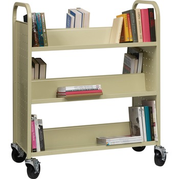 Lorell Double-sided Book Cart, 6 Shelf, 200 lb. Capacity, Steel, 36&quot; W x 19&quot; D x 46&quot; H, Putty