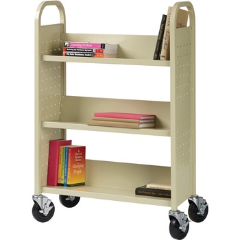 Lorell Single-sided Book Cart, 3 Shelf, 200 lb. Capacity, Steel, 39&quot; W x 14&quot; D x 46&quot; H, Putty