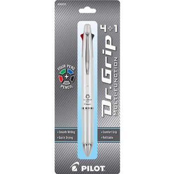 Pilot Dr. Grip Multi 4-in-1 Mutli-Function Pen/Pencil, Assorted Ink, White Barrel, 1/PK
