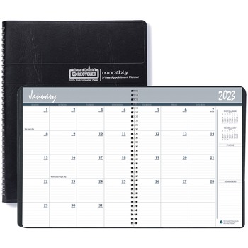 House of Doolittle Recycled 24-Month Ruled Monthly Planner, 8 1/2&quot; x 11&quot;, Black, 2022-2023