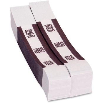 Pap-R Products Currency Straps, 1.25&quot; Width, Self-sealing, Self-adhesive, Durable, 20 lb Paper Weight, Kraft, White, Violet, 1000/PK