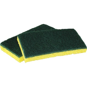 Impact Cellulose Scrubber Sponge, 0.9&quot; Height x 3&quot; Width x 6.3&quot; Length, Cellulose, Yellow, Green, 5/PK