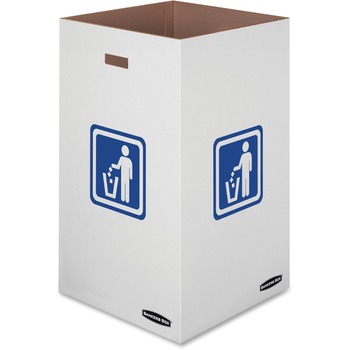 Bankers Box Waste and Recycling Bins, 18.4 in W x 18.4 in D x 30.4 in H, 42 gal, Recycled Corrugated Paper, White/Blue, 10/Carton