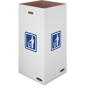Bankers Box Waste and Recycling Bins, 18.4 in W x 18.4 in D x 30.4 in H, 42 gal, Recycled Corrugated Paper, White/Green, 10/Carton
