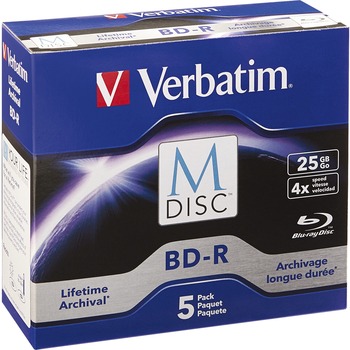 Verbatim M-Disc BD-R 25GB 4X with Branded Surface, 120mm, 5 Count Jewel Case Box