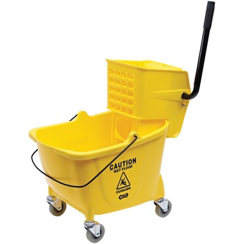 Genuine Joe Side Press Mop Bucket with Wringer, 35 Quart, Yellow