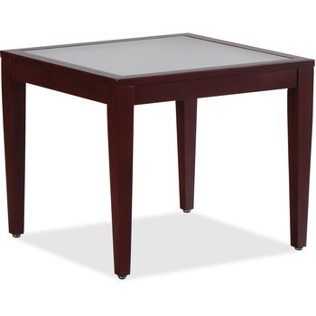 Lorell Table, Glass Top, Mahogany Frame, 20&quot; H x 23.63&quot; W x 23.63&quot; D