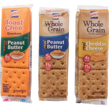 Lance Cracker Sandwiches Variety Pack, Low Fat, Peanut Butter/Cheddar Cheese, 1.375-1.52 oz, 24/Box