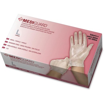 Medline MediGuard Vinyl Non-sterile Exam Gloves, Powder &amp; Latex Free, Beaded Cuff, Large, 150/Box