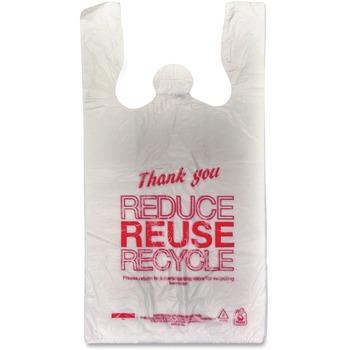 Unistar Plastics Thank You Eco-friendly Bag, 11.50&quot; W x 21.50&quot; L x 6.50&quot; D, 47 mil Thickness, White, Red, Plastic, 1000/CT
