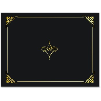 Geographics Gold Foil Border Certificate Holder, Letter, 8 1/2&quot; x 11&quot; Sheet Size, Linen, Black, Gold, Recycled, 5/PK