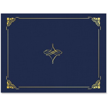 Geographics Gold Border Certificate Holder, Letter, 8 1/2&quot; x 11&quot; Sheet Size, Linen, Blue, Gold, Recycled, 5/PK