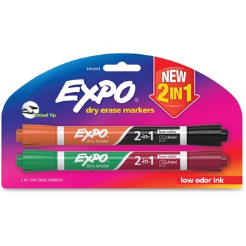 EXPO 2-in-1 Dry Erase Markers, Chisel Marker Point Style, Assorted, 2/PK