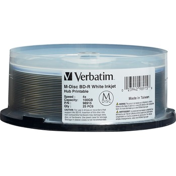 Verbatim Blu-ray Recordable Media, BD-R, 4x, 100 GB, 25 Count Spindle