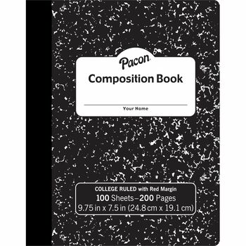 Pacon Composition Book, College Ruled, 7.5&quot; x 9.8&quot;, White Paper, Black Marble Cover, 100 Sheets