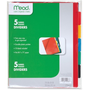 Five Star Five Star 5 Tabbed Pocket Dividers, 9.5&quot;W x 11.25&quot;L, 3 Hole Punched, Multicolor Divider, 5/Pack