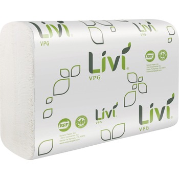 Livi Multifold Paper Towels, 1 Ply, Virgin Fiber/Paper, 9.06&quot; x 9.45&quot;, White, 250/PK, 16 PK/CT