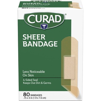 Curad Sheer Bandage Strips, 0.75&quot; x 3&quot;, Sheer, Clear, Fabric, 80/BX