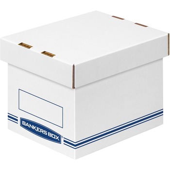 Bankers Box Organizers Storage Boxes, 6.3 in W x 8.1 in D x 6.5 in H, Medium Duty, Single/Double Wall, White/Blue, 12/Carton