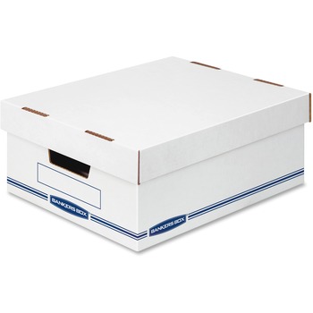 Bankers Box Organizers Storage Boxes, 12.8 in W x 16.5 in D x 6.5 in H, Medium Duty, Single/Double Wall, White/Blue, 12/Carton