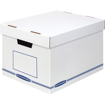Bankers Box Organizers Storage Boxes, 12.8 in W x 16.5 in D x 10.5 in H, Medium Duty, Single/Double Wall, White/Blue, 12/Carton