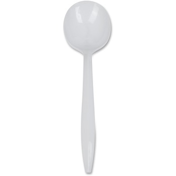 Genuine Joe Plastic Soup Spoon, Medium-Weight, White, 1000/Carton