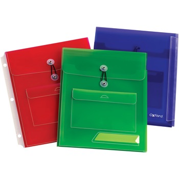 Oxford Poly Pocket Binder Envelopes, 150 Sheet Capacity, Poly, Assorted, 3/PK