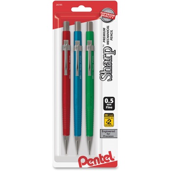 Pentel&#174; Sharp Mechanical Drafting Pencil, 0.5 mm, Assorted Metallic Barrels, 3/PK
