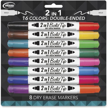 The Board Dudes 2-in-1 Bold Tip Dry Erase Markers, Assorted, 8/PK