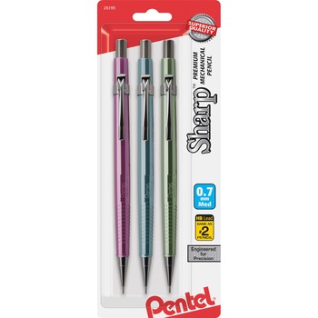 Pentel Sharp Mechanical Drafting Pencil, 0.7 mm, Assorted Barrels, 3/PK