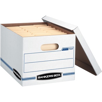 Bankers Box STOR/FILE File Storage Box, 12.5 in W x 16.3 in D x 10.5 in H, Legal/Letter, Lift-off Closure, , Stackable, Corrugated, White, Recycled, 20/Carton