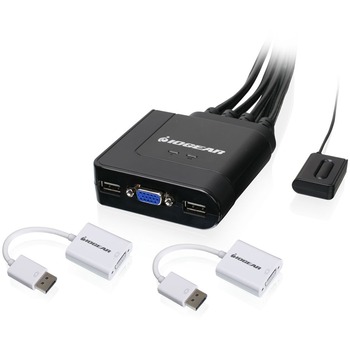 Iogear 2-Port USB VGA Cable KVM with DisplayPort Adapters - 2 Computer(s) - 1 Local User(s) - 2048 x 1536 - 2 x USB1 x VGA