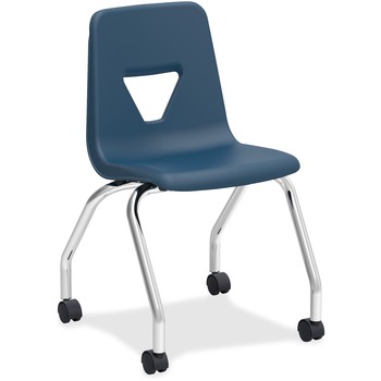 Lorell Classroom Mobile Chairs, Four-Legged Base, Polypropylene, 18.5&quot; W x 21&quot; D x 30&quot; H, Navy, 2/CT