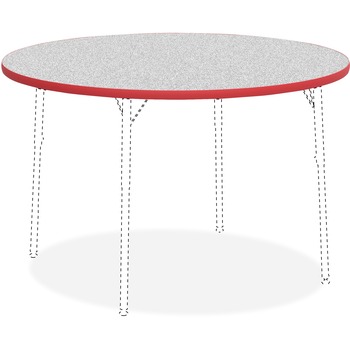 Lorell Activity Tabletop, High Pressure Laminate, 1.13&quot; Thickness x 48&quot; Diameter, Assembly Required, Gray Nebula/Red