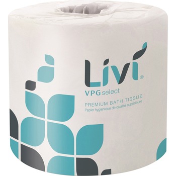 Livi Leaf VPG Toilet Paper, 2-ply, 4.49&quot; x 3.98&quot;, Virgin Fiber, White, 500/RL, 80 RL/CT