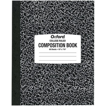 Oxford Composition Notebook,College Ruled, 7.88&quot; x 10&quot;, White Paper, Black Marble Cover, 80 Sheets
