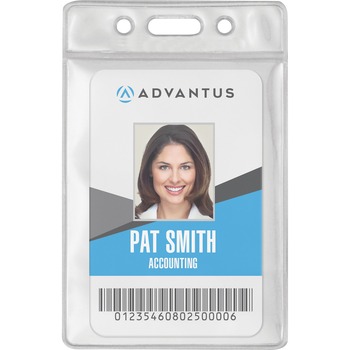 Advantus Vinyl ID Badge Holders, Vertical, Vinyl, Clear, 50/PK