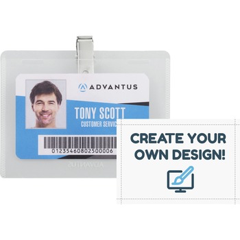 Advantus DIY Clip-style Name Badge Kit, Horizontal, Plastic, White/Clear, 50/BX