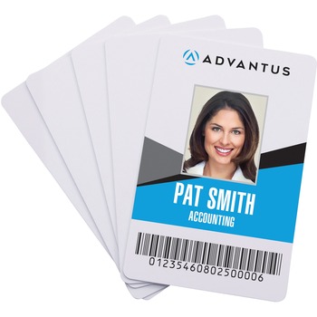 Advantus Blank PVC ID Cards, Printable, 2.13&quot; Width x 3.38&quot; Length, White, Polyvinyl Chloride (PVC), 100/PK