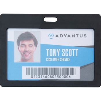 Advantus Horizontal Rigid ID Badge Holder, Horizontal, Plastic, Black, 6/PK