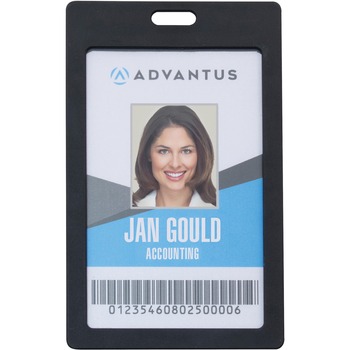 Advantus Vertical Rigid ID Badge Holder, Vertical, Plastic, Black, 6/PK