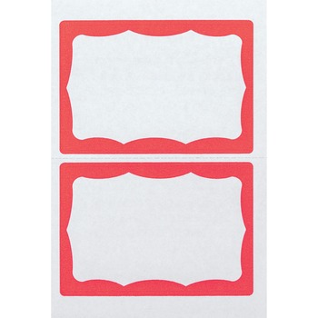 Advantus Color Border Adhesive Name Badges, Removable Adhesive, 2 5/8&quot; Height x 3 3/4&quot; Width, Rectangle, White, Red, 100/BX