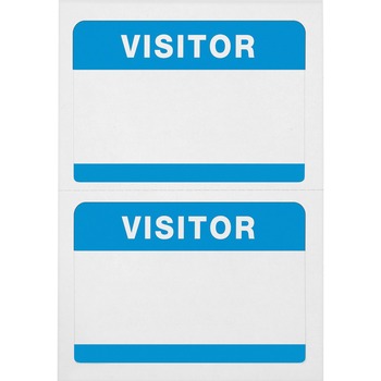 Advantus Self-Adhesive Visitor Badges, Removable Adhesive, &quot;Visitor&quot;, 2 1/4&quot; Height x 3 1/2&quot; Width, Rectangle, White, Blue, 100/BX