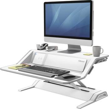 Fellowes Lotus DX Sit-Stand Workstation, 35 lb Load Capacity, 5.5 in H x 32.8 in W x 24.3 in D, White